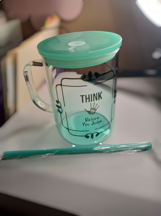 Glass Mug with lid & straw